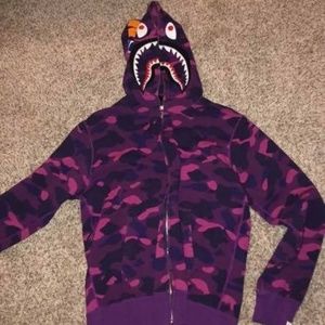 A Bathing Ape Purple Camo WGM Shark Hoodie